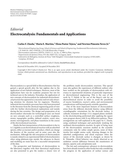 (PDF) Electrocatalysis: Fundamentals and Applications