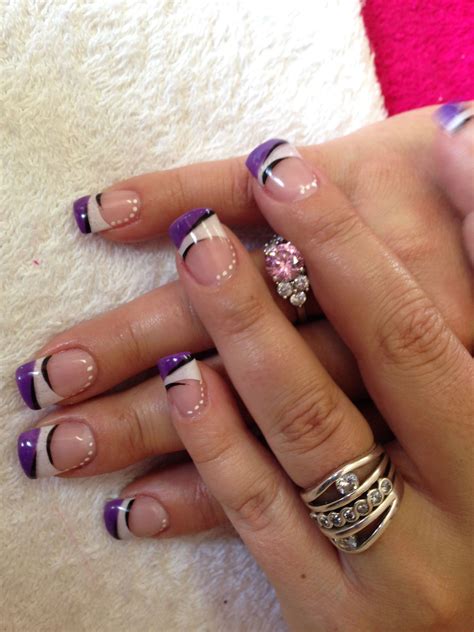 Purple and white french | French nail designs, Manicure nail designs ...