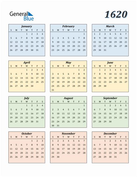 Calendar for Year 1620