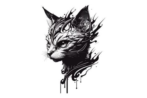 Cat Tattoo Black and White Vector Graphic by BreakingDots · Creative ...