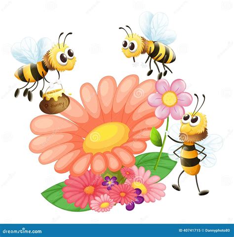 Blooming flowers with bees stock vector. Illustration of green - 40741715