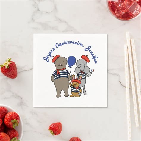 Cute French Cartoon Animals Personalized Napkins | Zazzle