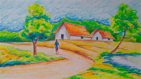 Village landscape:Easy Drawing tutorial for kids | Drawing tutorials for kids, Easy drawings ...