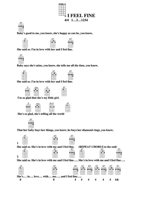 I Feel Fine Chord Chart printable pdf download