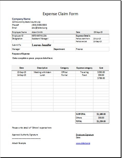 Expense Claim Form Template | Word & Excel Templates