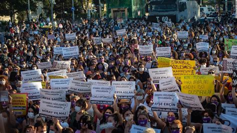 Turkish women rally against domestic violence as ruling party contemplates leaving key rights ...