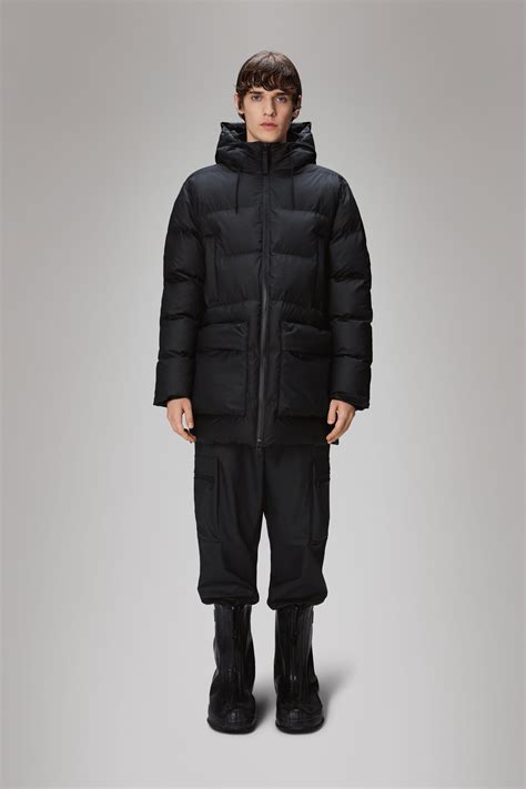 Rains® Alta Long Puffer Cargo Jacket in Black for £389 | Free Shipping