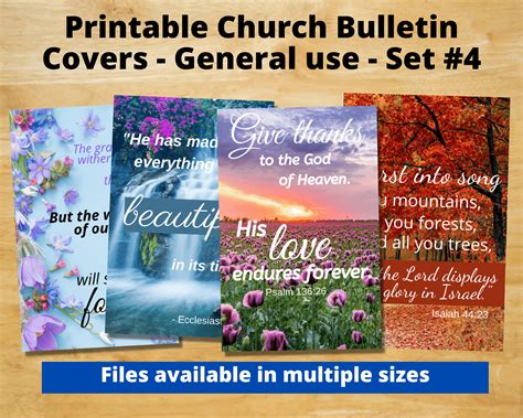 Printable Church Bulletin Covers General Use Set 4 Multiple Sizes ...