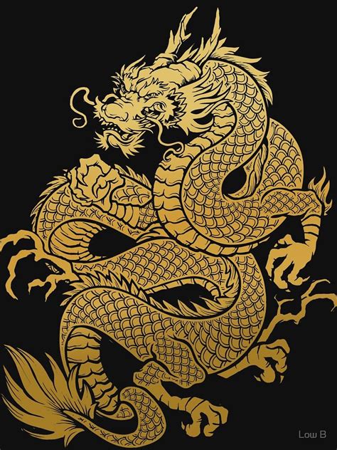 Traditional Asian Golden Dragon Essential T-Shirt by Low B | Chinese dragon art, Asian dragon ...