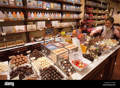 Belgium, Brussels, Chocolate Shop Interior Stock Photo, Royalty Free ...