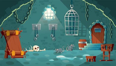 Free Vector | Illustration with medieval prison cell. Castle dungeon, room for prisoners