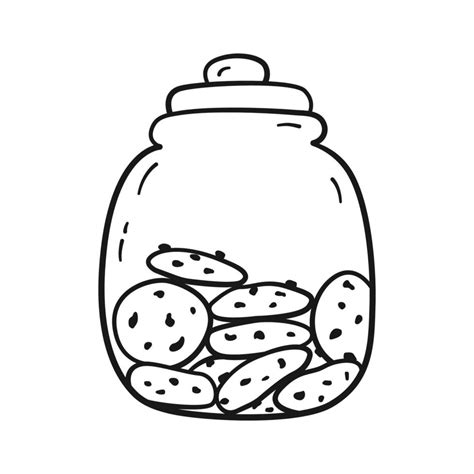 Outline cookies with chocolate in storage jar. Doodle style. Vector illustration isolated on a ...