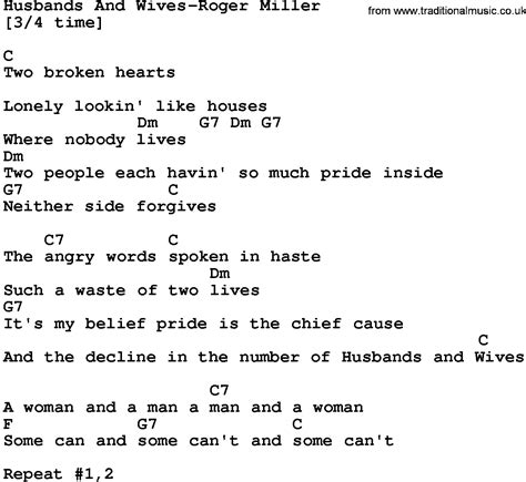 Country Music:Husbands And Wives-Roger Miller Lyrics and Chords