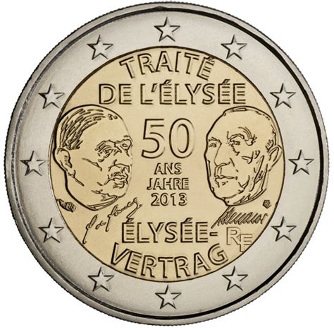 2 euro 50 Years of the Élysée Treaty - 2013 - Series: Commemorative 2 euro coins - France ...