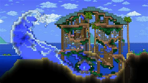 An ocean base I built today! : Terraria