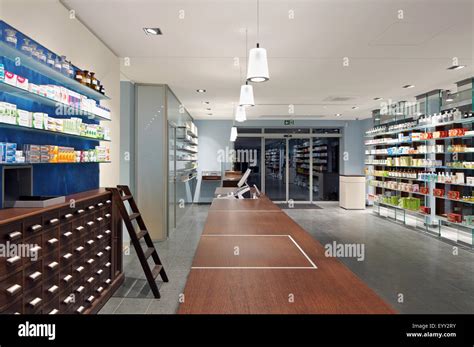 Interior of empty modern pharmacy Stock Photo - Alamy