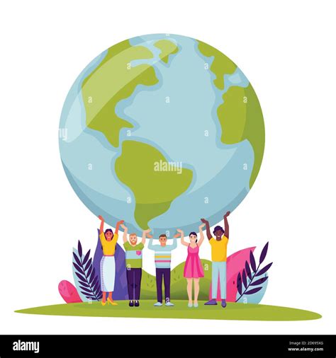 Diversity people holding Earth planet. Vector flat cartoon illustration ...