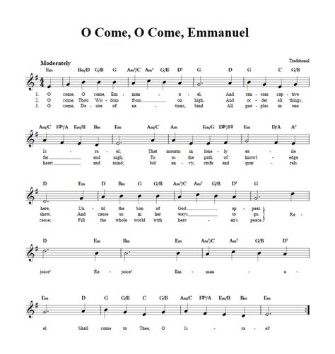 O Come, O Come Emmanuel: Chords, Lyrics, and Sheet Music for C Instruments