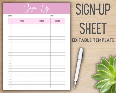 Editable Sign up Sheet. Sign up Sheet Template. Event Sign Up. Canva Template. PDF. Sign up ...