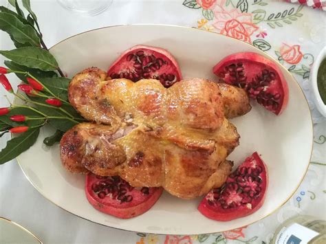 Roasted capon stuffed with fennel & pork sausage chicken shallots walnuts & pine... - Roasted ...