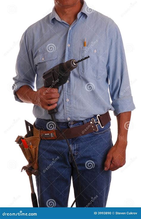 Carpenter with drill stock photo. Image of blue, drillgun - 3993890