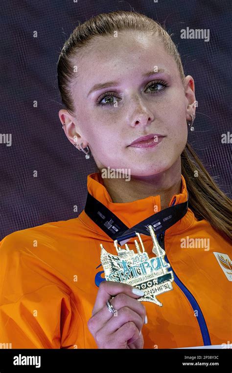 ISTANBUL - Britt Weerman during the high jump ceremony on the fourth ...