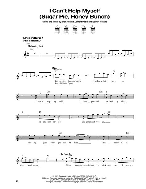 I Can't Help Myself (Sugar Pie, Honey Bunch) Sheet Music | The Four Tops | Easy Guitar