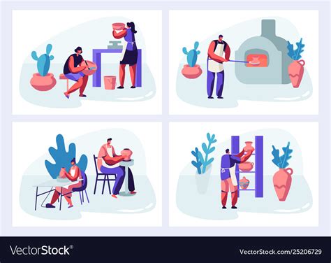 Characters making and decorating pots set Vector Image