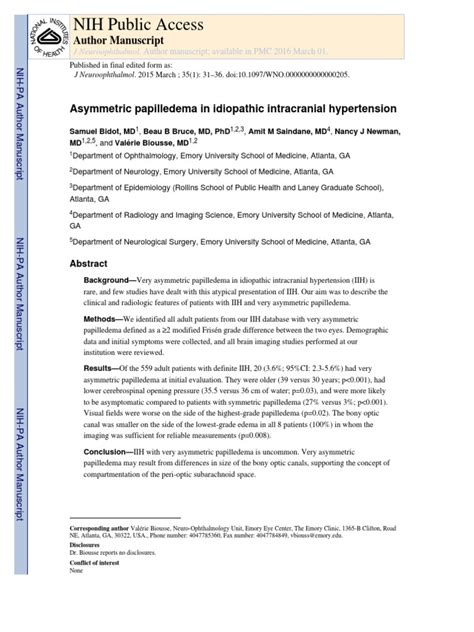 Asymmetric Papilloedema in IIH | PDF | Causes Of Death | Clinical Medicine