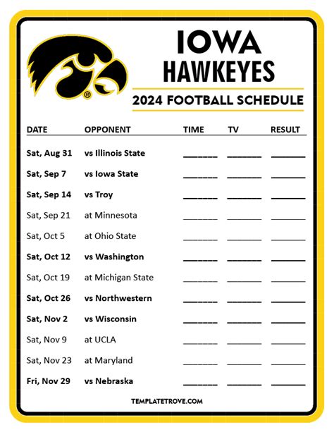 Printable 2024 Iowa Hawkeyes Football Schedule