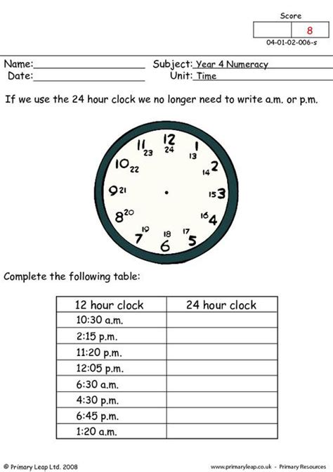 12 Hour Clock To 24 Hour Clock Worksheets