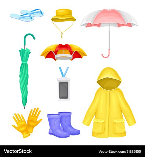 Waterproof clothes and things for rainy weather Vector Image