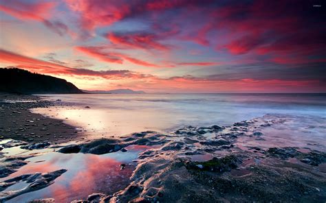 Red sunset at the ocean wallpaper - Beach wallpapers - #44088