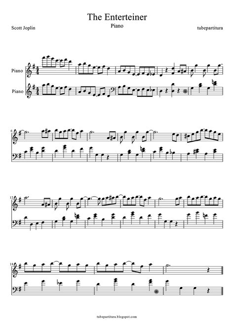 tubescore: Sheet music for The Entertainer for Piano by Scott Joplin in key G major. The ...