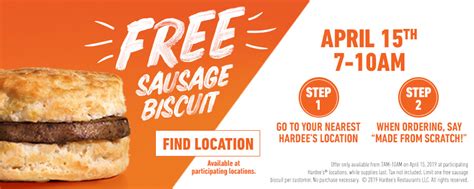 FREE Sausage Biscuit at Hardee's on April 15th 7AM-10AM - 24/7 Moms