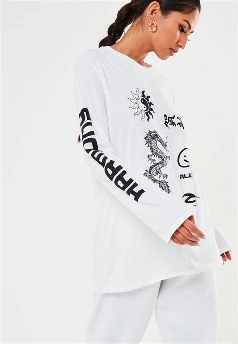 White Long Sleeve Graphic T Shirt #Sponsored #Long, #Aff, #White, # ...