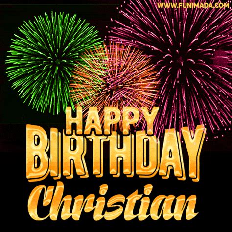 Wishing You A Happy Birthday, Christian! Best fireworks GIF animated greeting card. | Funimada.com