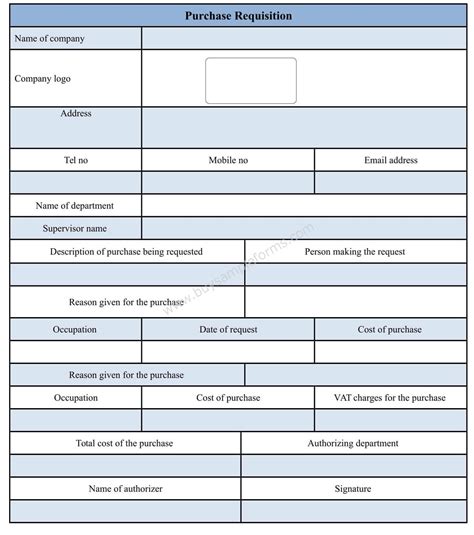 Purchase Requisition Form Template