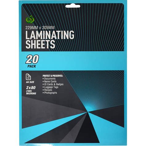 Woolworths Laminate Sheets A4 20 Pack | Woolworths