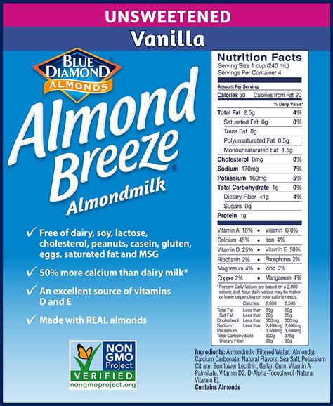 Almond Breeze Unsweetened Almond Milk Nutritional Information - Find ...