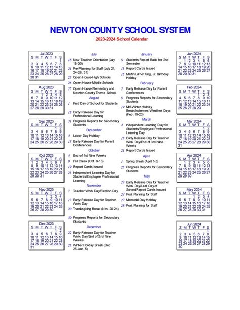 Newton County Schools Calendar 2024-2025 [Holiday Breaks]