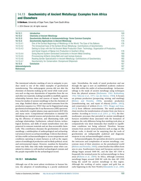 (PDF) Geochemistry of Ancient Metallurgy: Examples from Africa and ...