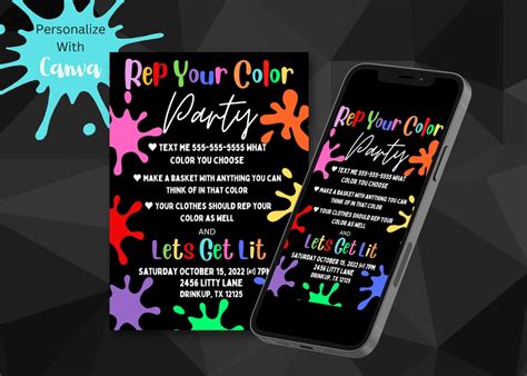 Color Party Invitation, Editable Template Online, Rainbow Party, Tiktok ...