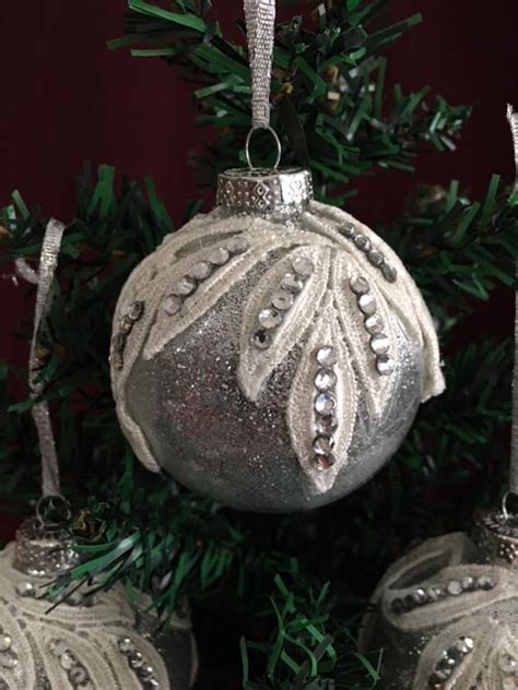 Silver Gems on Silver Glitter Ornaments set of 4