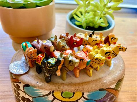 Set of 12 Small Wooden Animal Figurines Hand Carved & Painted Animals Perfect for Fairy Garden ...