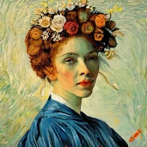 Portrait of a woman with floral adornments by van gogh on Craiyon