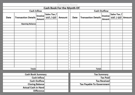 Excel Cashbook Template