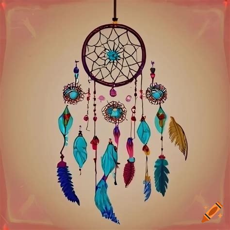 Dreamcatcher hanging from a rustic wooden beam against a warm sunset on Craiyon