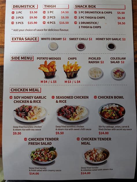 Menu at Papas Chicken restaurant, Auckland