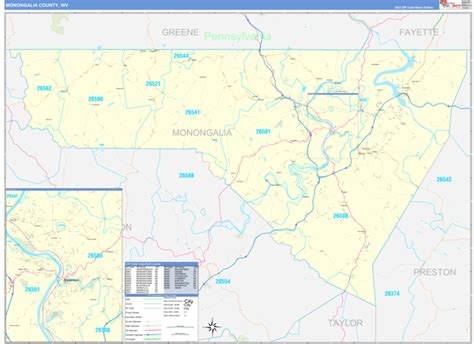 Monongalia County, WV Zip Code Wall Map Basic Style by MarketMAPS ...